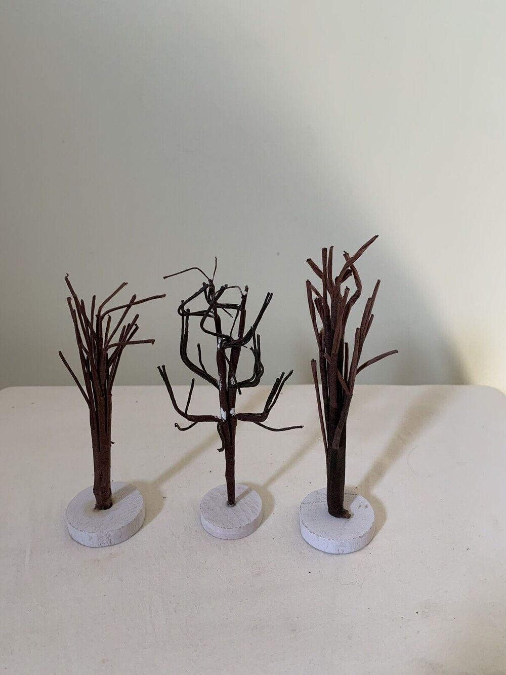 Brown Bare Branch Trees Set of 3 Halloween Christmas Village White Base 7" & 8"